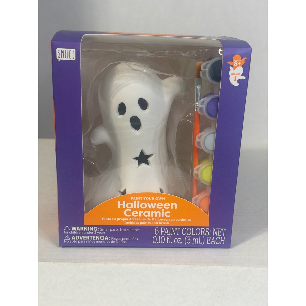 Smile! Paint Your Own Halloween Ceramic Ghost Kit with 6 Paints and Brush NEW